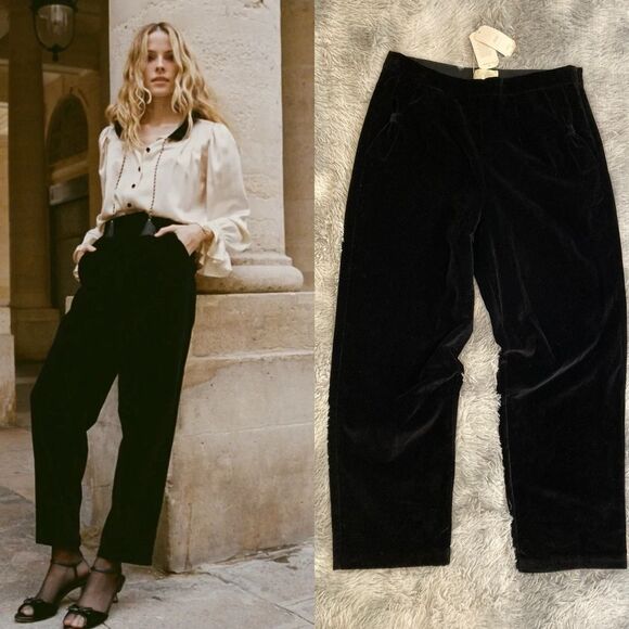 Doen Heirloom Size 12 Mabelle Black Velvet 50s Inspired Bow Detail Pant - Picture 1 of 12